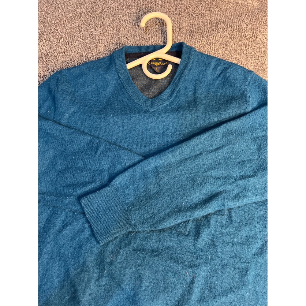 Club Room Mens Teal Blue Merino Wool Blend V-Neck Sweater Size Small